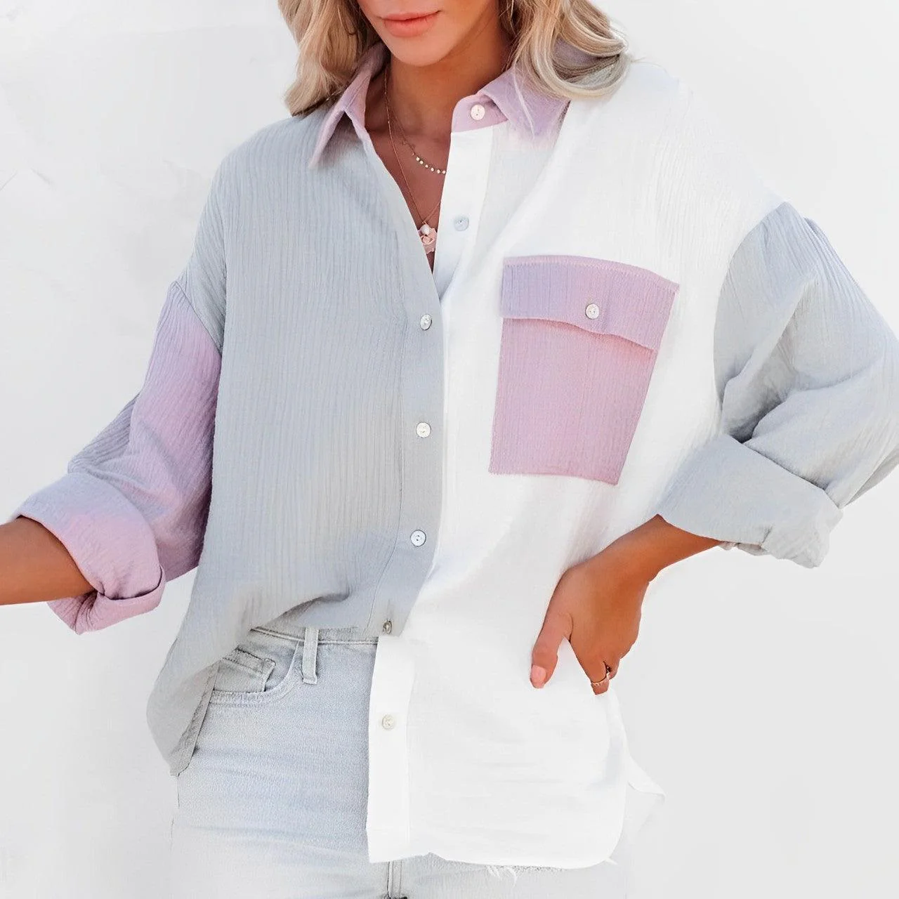 Heidi-Mode | Colorblock Hemd mit Knopfverschluss für Damen - Image 7