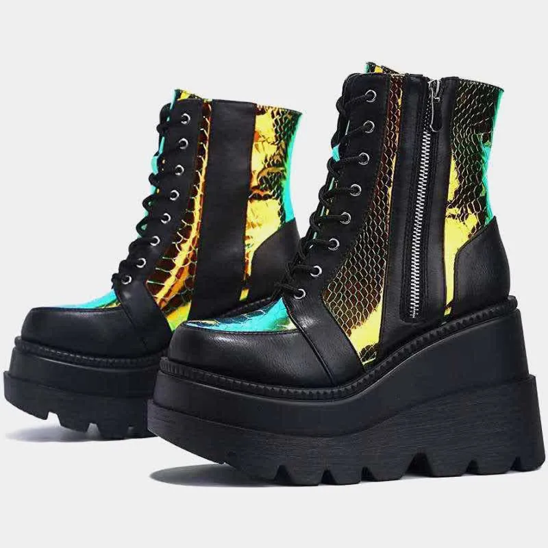 Heidi-Mode | Colorblock Schnürstiefel mit Hohem Absatz - Image 3