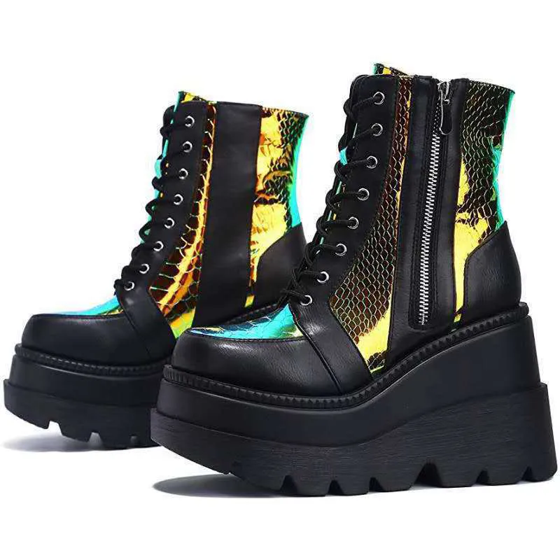 Heidi-Mode | Colorblock Schnürstiefel mit Hohem Absatz - Image 5