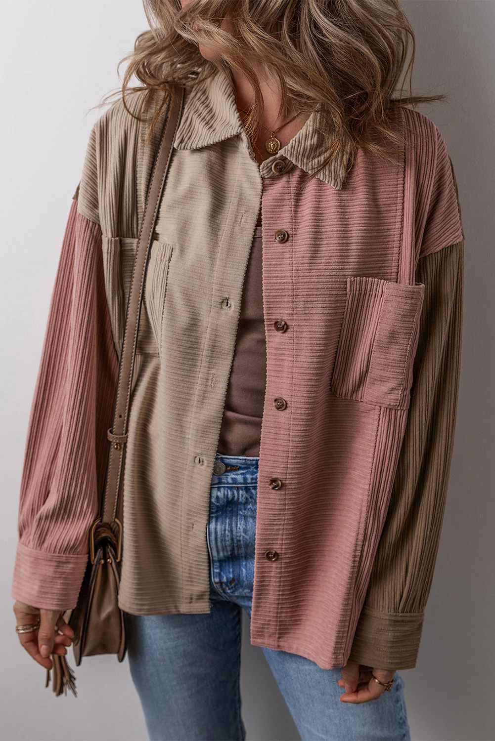 Heidi-Mode | Colorblock Shirtjacke Baumwollmischung Lässig und Trendy - Image 2