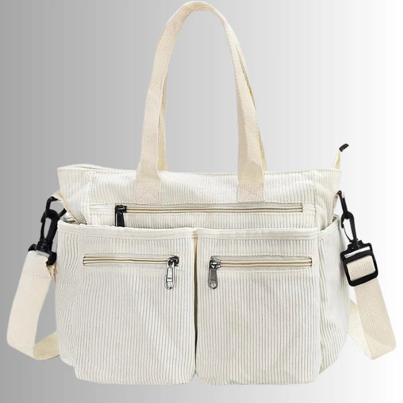 Heidi-Mode | Cord Schultertasche mit Mehreren Taschen für Damen - Image 9