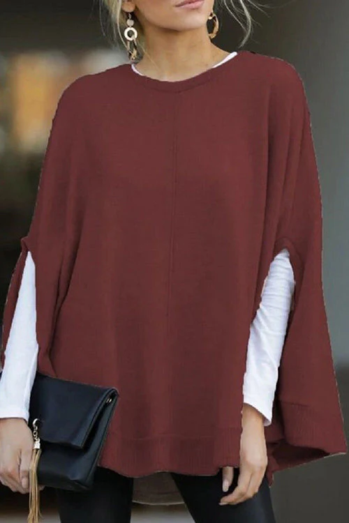 Heidi-Mode | Rosiedress Rundhals Batwing Ärmel Umhang Top - Image 3