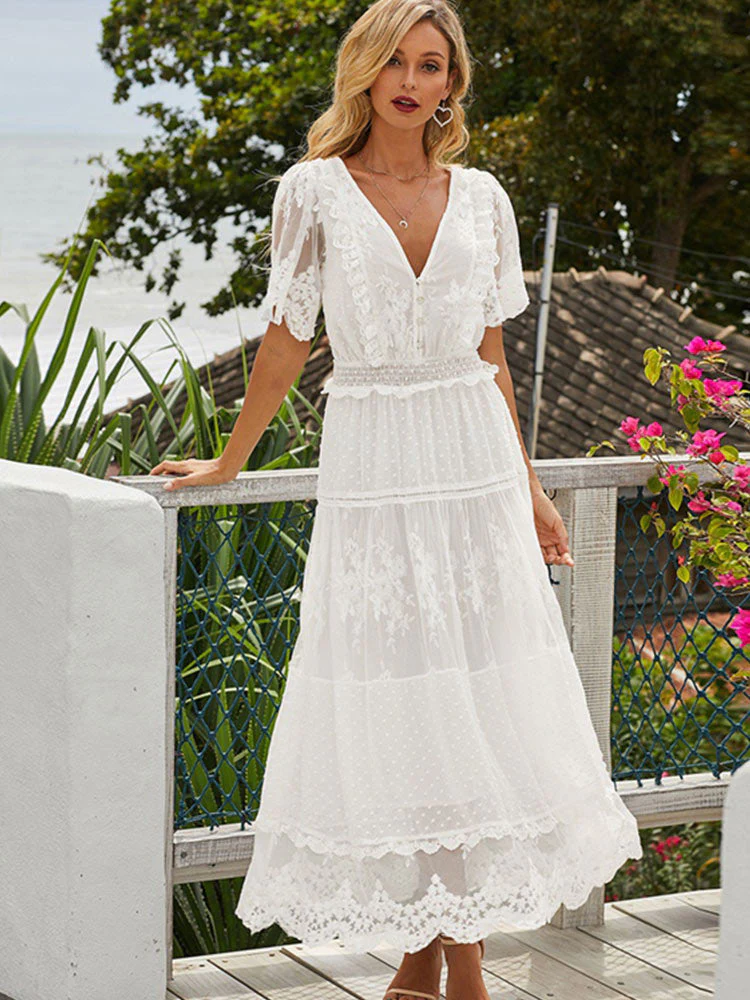 Heidi-Mode | Cross Halbtransparente Spitzen Maxikleid - Image 6