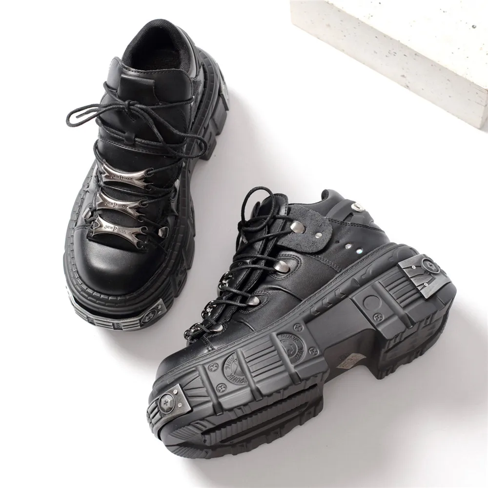 Heidi-Mode | Frauen Ankle Boots für Frauen Dicke Sohle Schnürsenkel Metall Dekoration Runde Zehen Plattform Schuhe Ladeis Punk Gothic Sneakers - Image 3