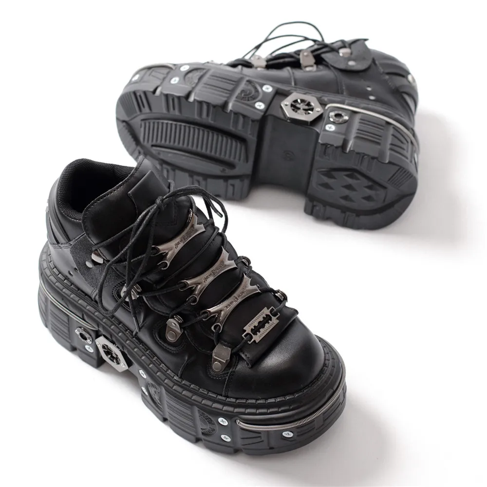 Heidi-Mode | Frauen Ankle Boots für Frauen Dicke Sohle Schnürsenkel Metall Dekoration Runde Zehen Plattform Schuhe Ladeis Punk Gothic Sneakers - Image 5