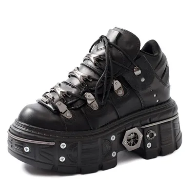 Heidi-Mode | Frauen Ankle Boots für Frauen Dicke Sohle Schnürsenkel Metall Dekoration Runde Zehen Plattform Schuhe Ladeis Punk Gothic Sneakers - Image 6