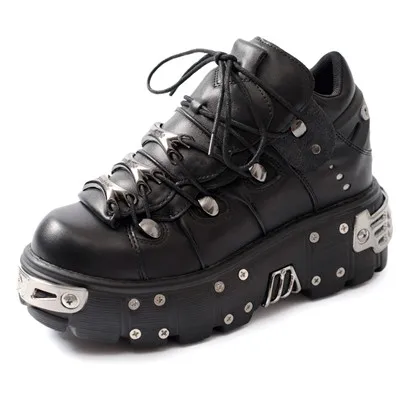 Heidi-Mode | Frauen Ankle Boots für Frauen Dicke Sohle Schnürsenkel Metall Dekoration Runde Zehen Plattform Schuhe Ladeis Punk Gothic Sneakers - Image 7