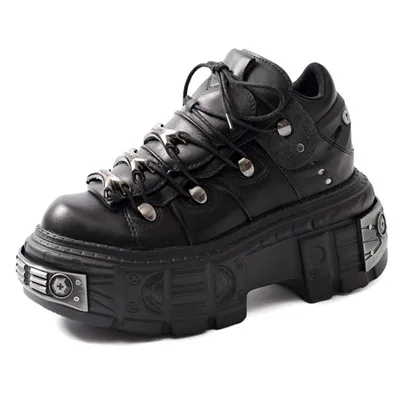 Heidi-Mode | Frauen Ankle Boots für Frauen Dicke Sohle Schnürsenkel Metall Dekoration Runde Zehen Plattform Schuhe Ladeis Punk Gothic Sneakers - Image 8