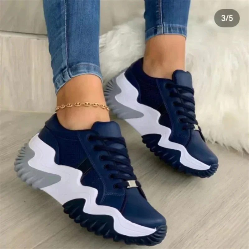 Heidi-Mode | Damen Atmungsaktive Vulkanisierte Plateau-Sneaker mit Dickem Boden - Image 2
