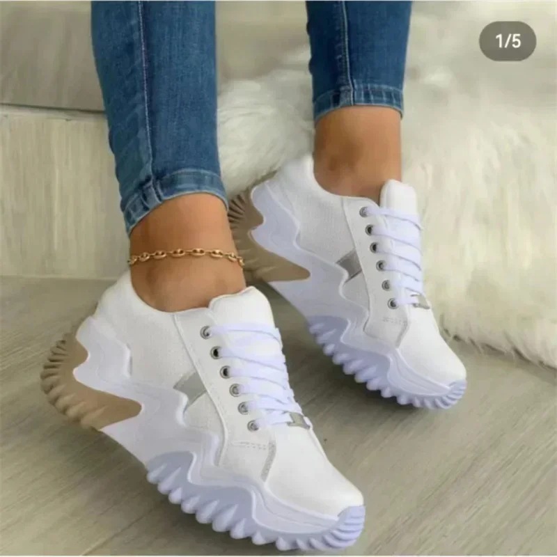 Heidi-Mode | Damen Atmungsaktive Vulkanisierte Plateau-Sneaker mit Dickem Boden - Image 3