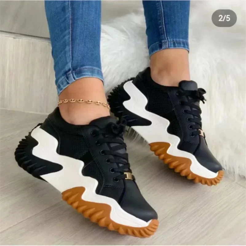 Heidi-Mode | Damen Atmungsaktive Vulkanisierte Plateau-Sneaker mit Dickem Boden - Image 4