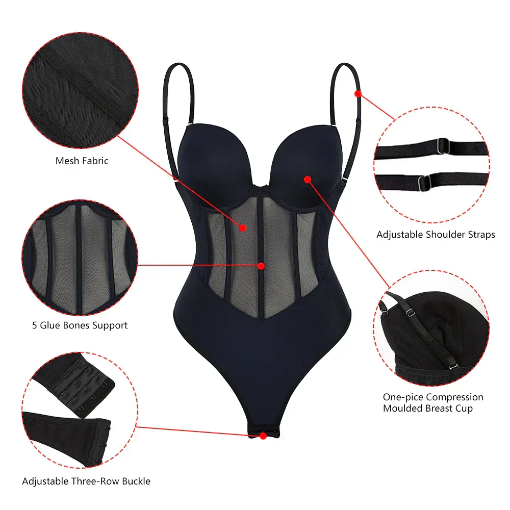 Heidi-Mode | Damen Bauch Kontrolle Tanga Schiere Mesh Korsett Top Rückenfrei Bodysuit - Image 10