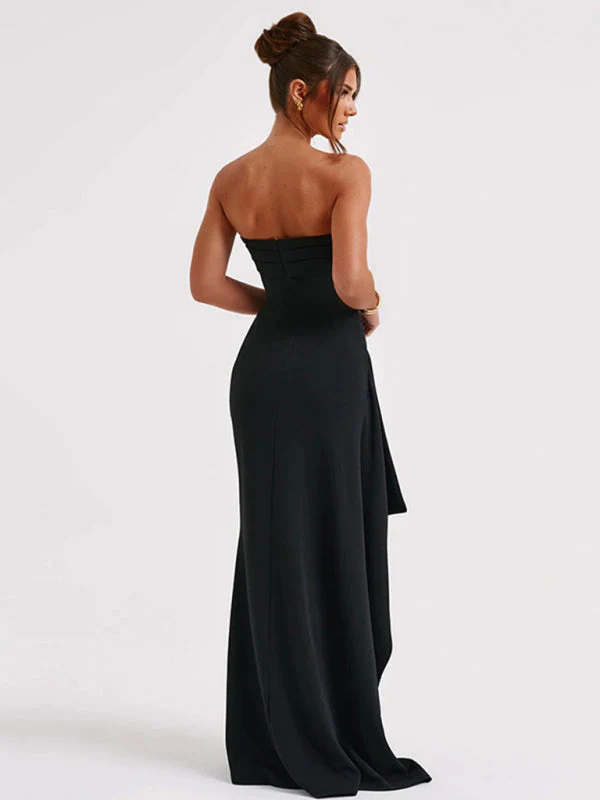 Heidi-Mode | Damen Boot-Ausschnitt Tube-Top Kleid mit Hohem Schlitz - Image 2
