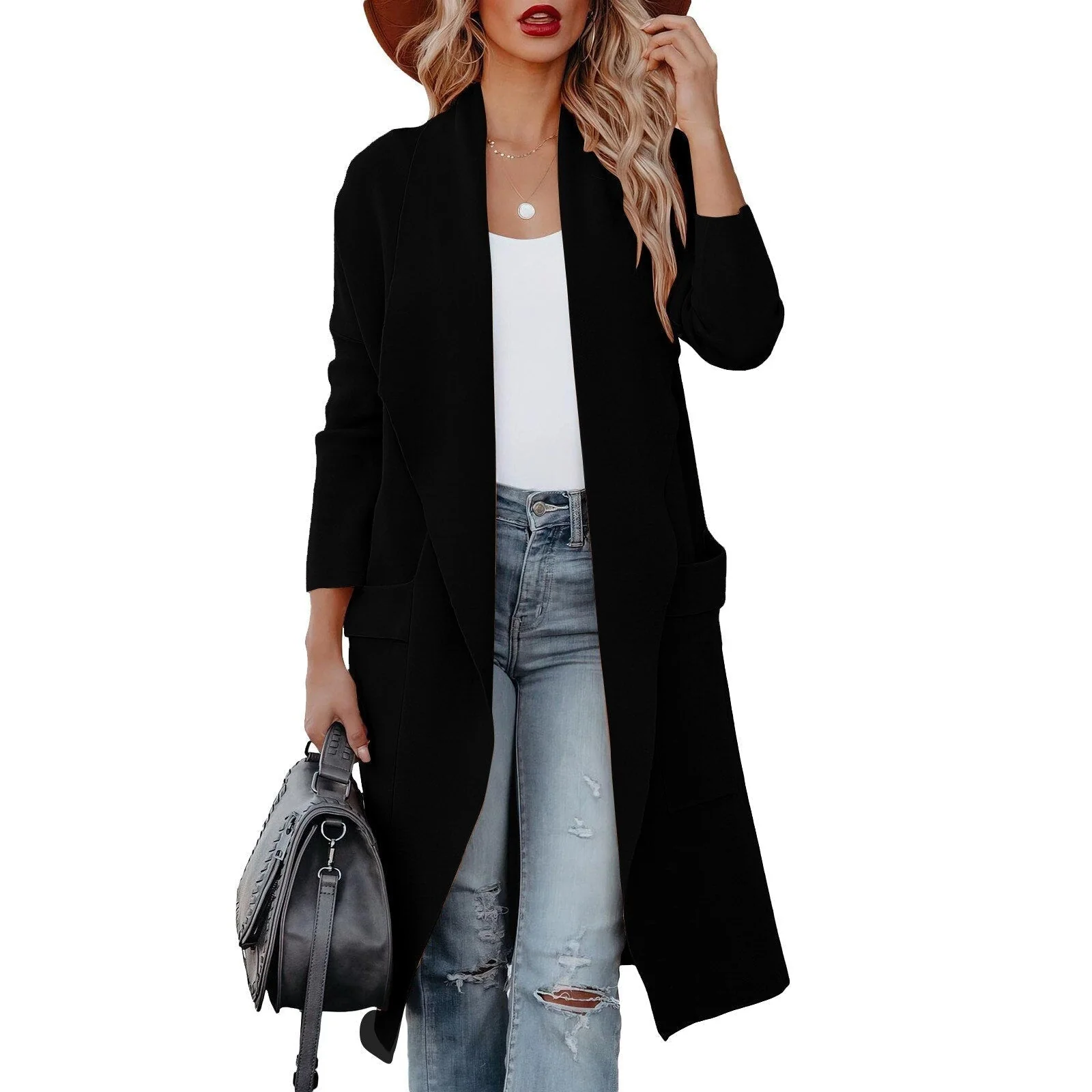 Heidi-Mode | Damen Casual Lange Cardigan mit Taschen und Offener Vorderseite - Image 6