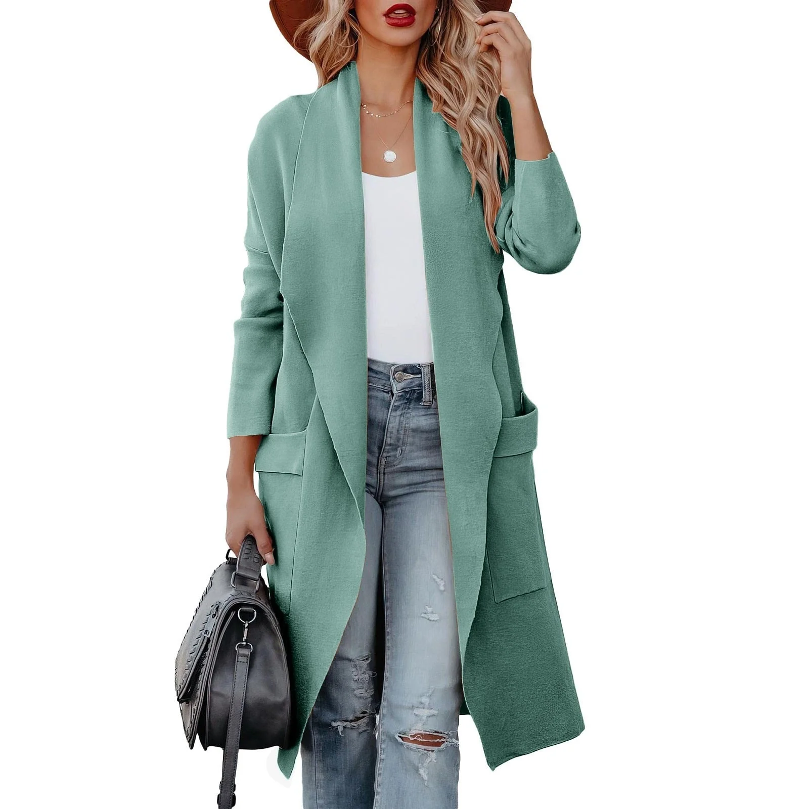Heidi-Mode | Damen Casual Lange Cardigan mit Taschen und Offener Vorderseite - Image 7