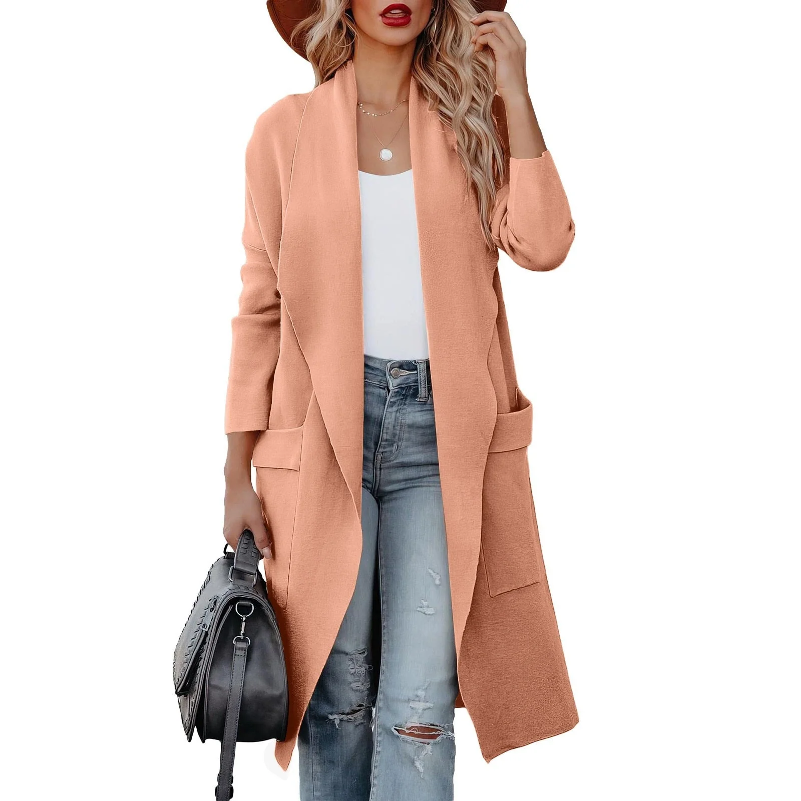 Heidi-Mode | Damen Casual Lange Cardigan mit Taschen und Offener Vorderseite - Image 8