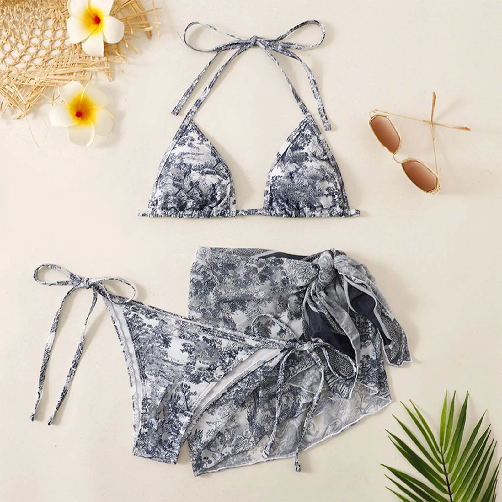 Heidi-Mode | Damen Dreiteilig Badekleidung Sommer Push-Up Hohe Taille Bikini Set mit Bedeckung Rock Tie Dyed Schwimmen Badeanzug Strandbekleidung - Image 6