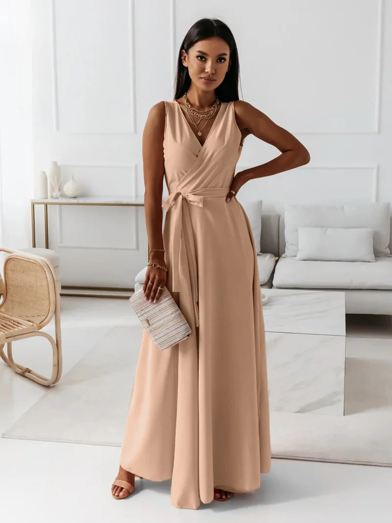 Heidi-Mode | Damen Einfarbig V-Ausschnitt Langes Kleid - Image 5