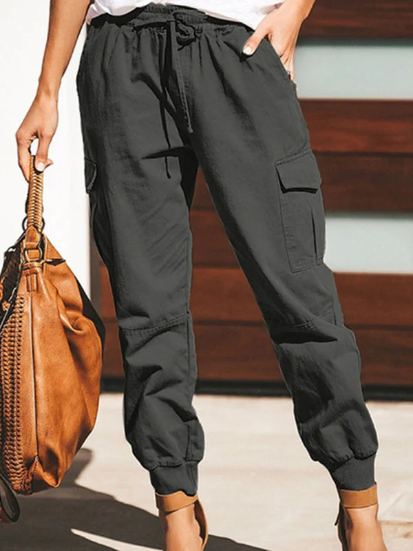Heidi-Mode | Damen Einfarbige Casual Mode Tasche Krawatte Cargo Hose Damen Hosen - Image 3