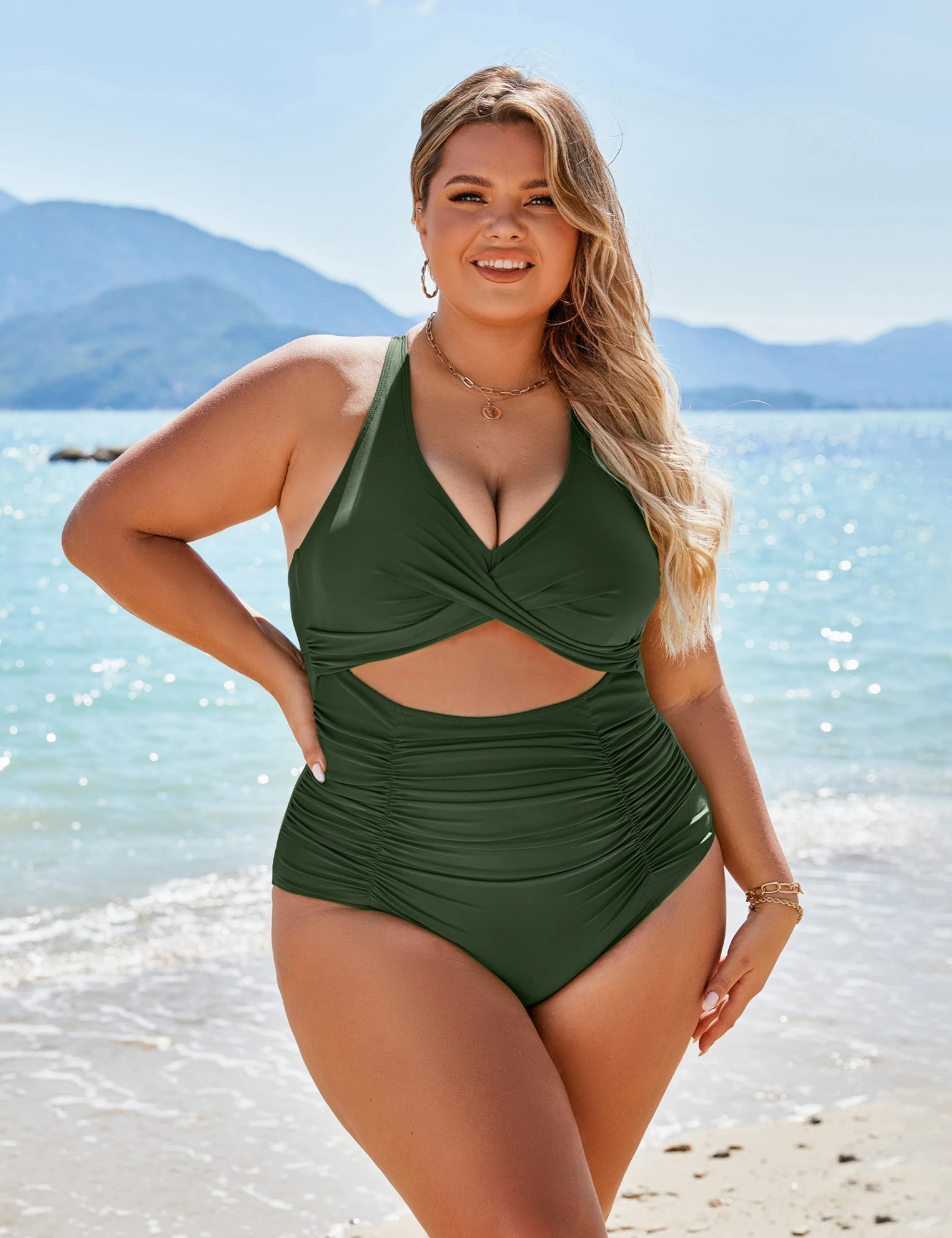 Heidi-Mode | Damen Einteiler Badeanzüge Push Up Bauchkontrolle Badeanzüge V-Ausschnitt Cutout Anständige Bademode - Image 10