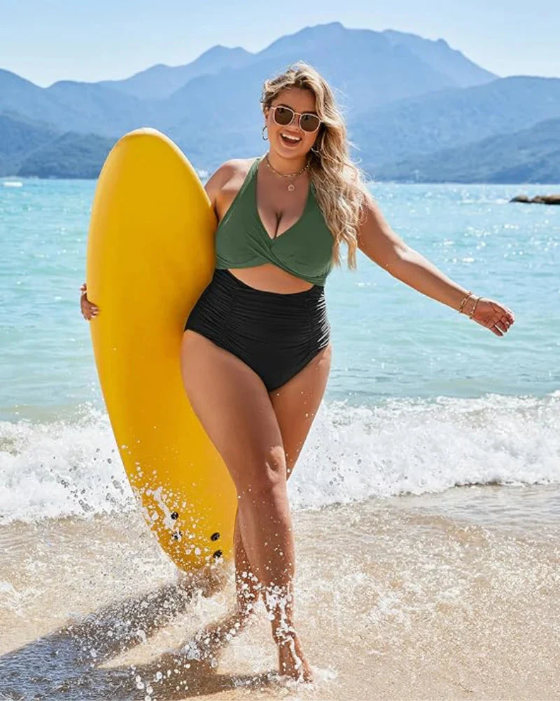 Heidi-Mode | Damen Einteiler Badeanzüge Push Up Bauchkontrolle Badeanzüge V-Ausschnitt Cutout Anständige Bademode - Image 19