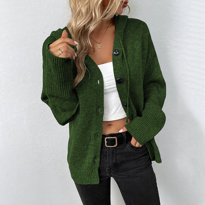 Damen Elegante Strickjacke mit Kapuze und Knöpfen Heidi-Mode - Image 10