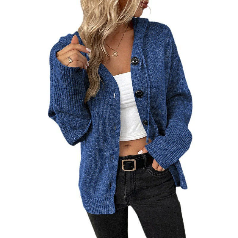 Damen Elegante Strickjacke mit Kapuze und Knöpfen Heidi-Mode - Image 5