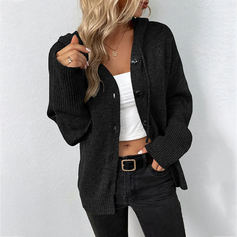 Damen Elegante Strickjacke mit Kapuze und Knöpfen Heidi-Mode - Image 8