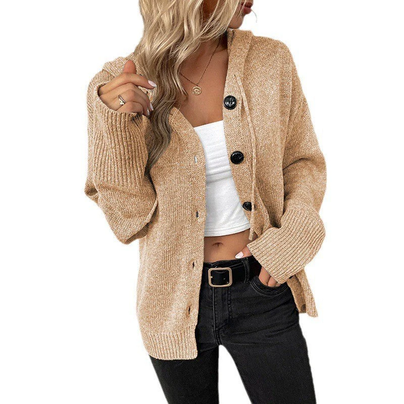 Damen Elegante Strickjacke mit Kapuze und Knöpfen Heidi-Mode - Image 9