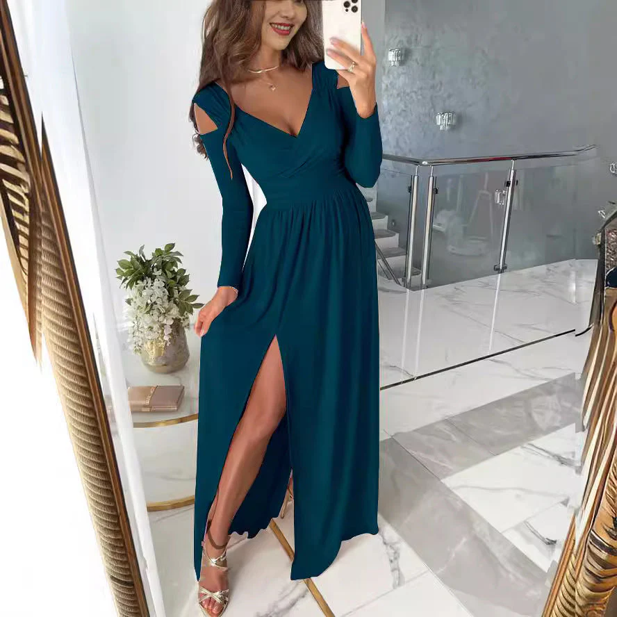 Heidi-Mode | Damen Elegantes Maxikleid mit Tiefem V-Ausschnitt und Seitlichem Schlitz - Image 2