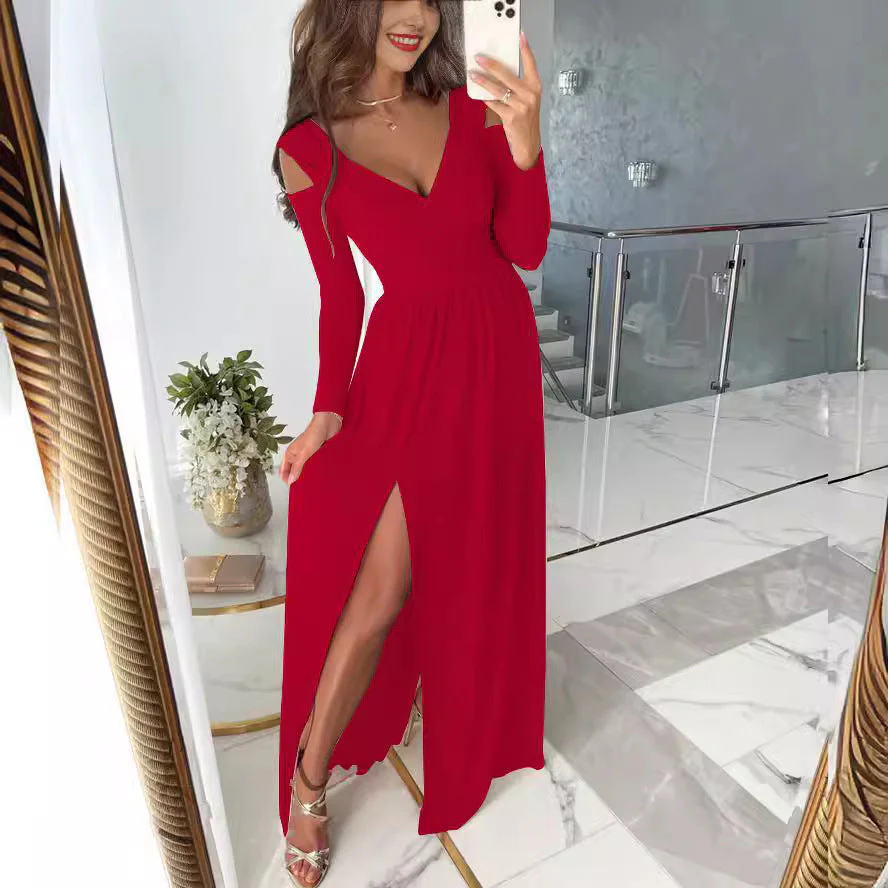 Heidi-Mode | Damen Elegantes Maxikleid mit Tiefem V-Ausschnitt und Seitlichem Schlitz - Image 4