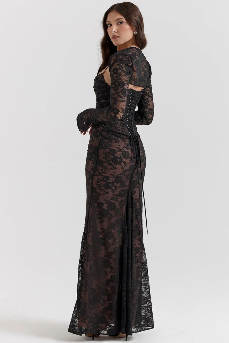 Heidi-Mode | Damen Elegantes Spitzen-Korsett-Bodycon-Kleid mit Schnür-Taille - Image 2