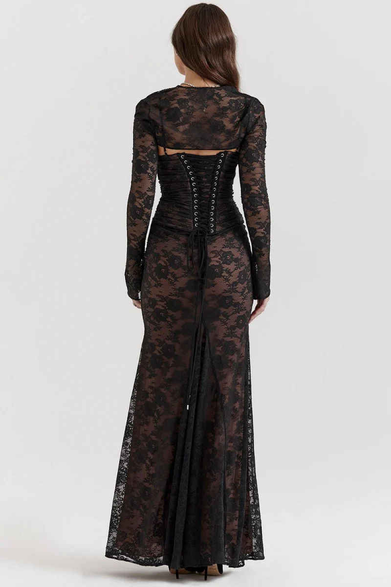 Heidi-Mode | Damen Elegantes Spitzen-Korsett-Bodycon-Kleid mit Schnür-Taille - Image 5