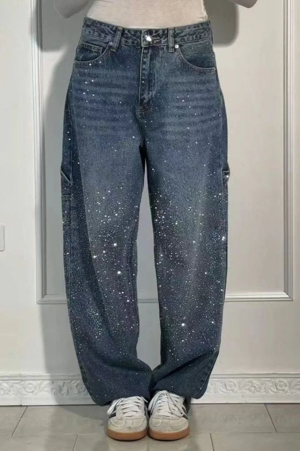 Heidi-Mode | Damen Gewaschene Jeans mit Strassdetails Im Weiten Schnitt - Image 11