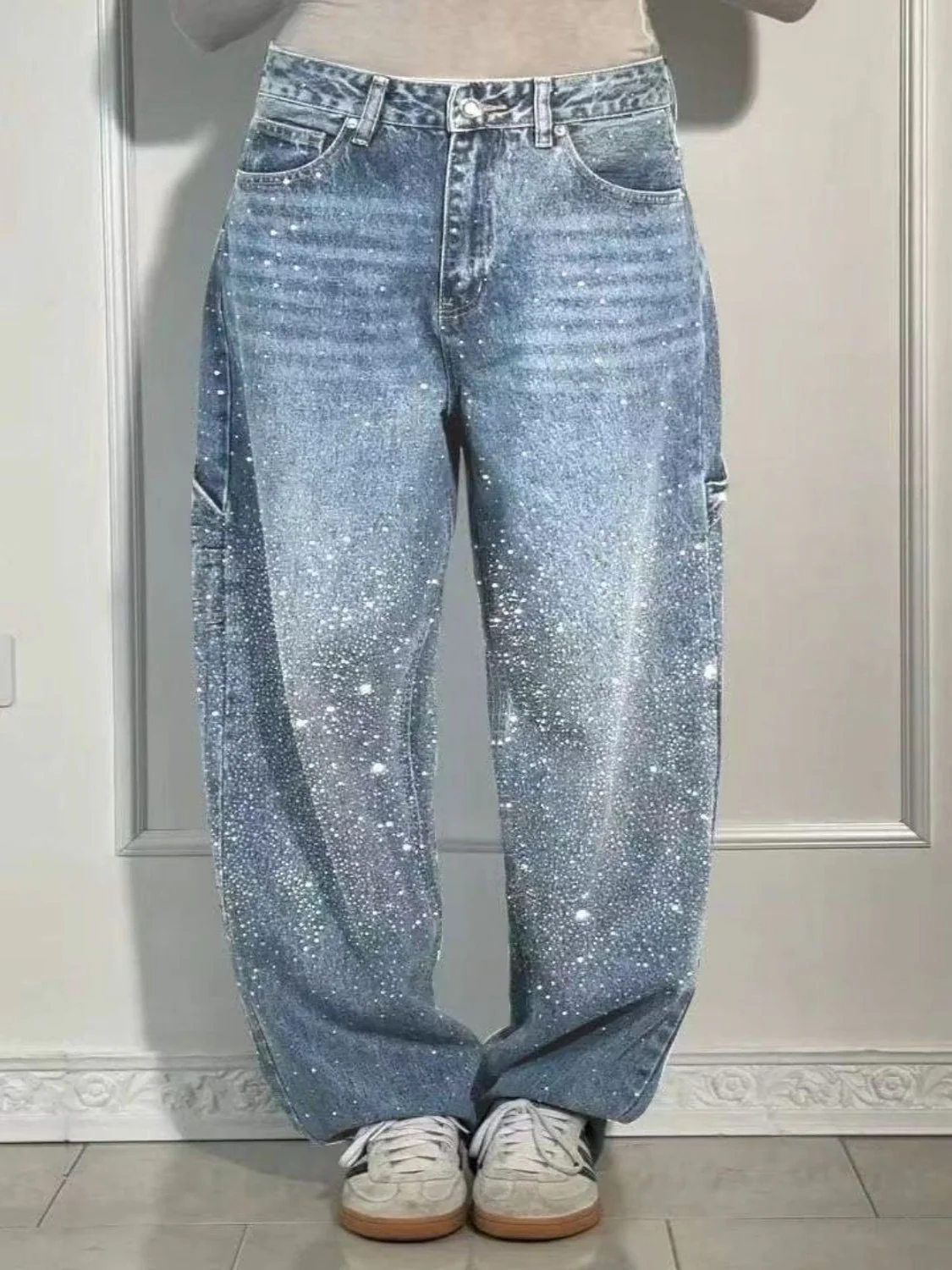 Heidi-Mode | Damen Gewaschene Jeans mit Strassdetails Im Weiten Schnitt - Image 13