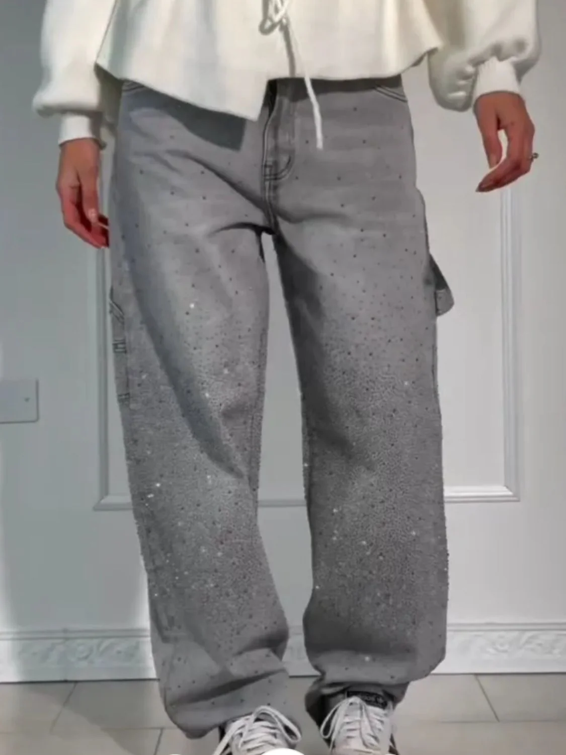 Heidi-Mode | Damen Gewaschene Jeans mit Strassdetails Im Weiten Schnitt - Image 15