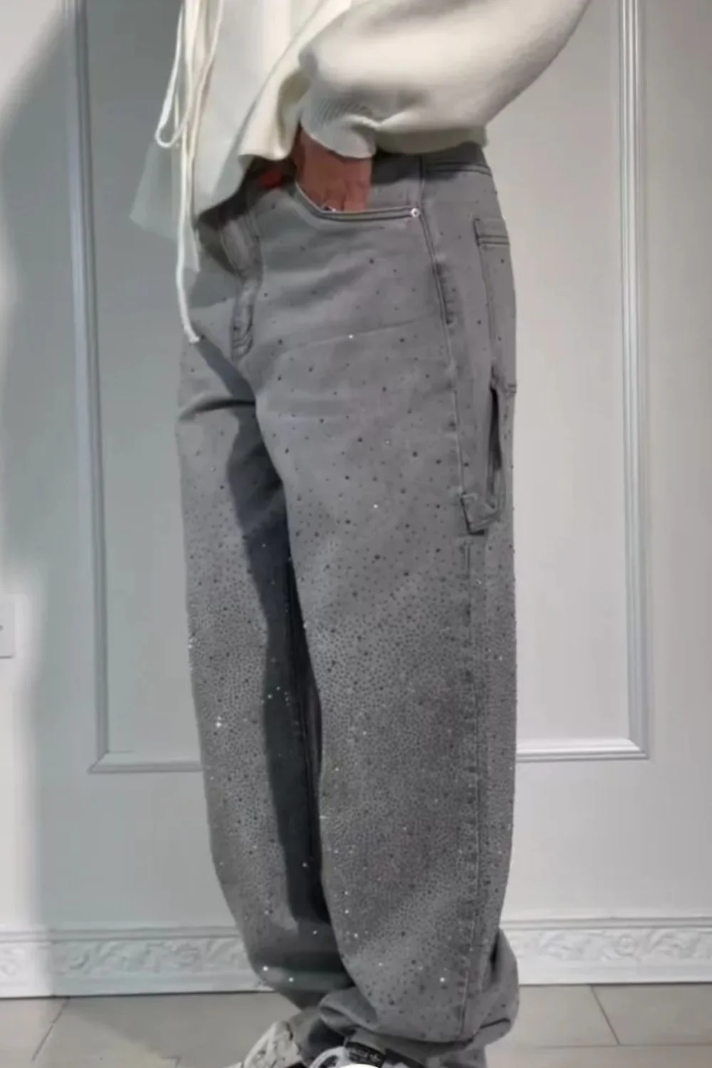 Heidi-Mode | Damen Gewaschene Jeans mit Strassdetails Im Weiten Schnitt - Image 9