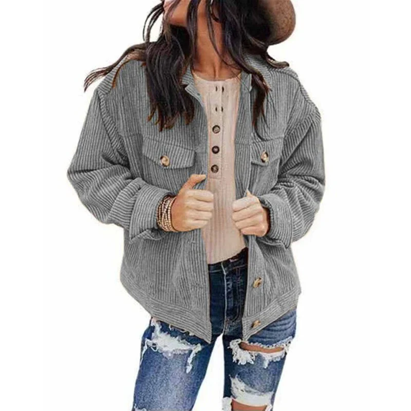 Heidi-Mode | Damen Jacke Cord Oversize Look mit Knöpfen und Brusttaschen - Image 5