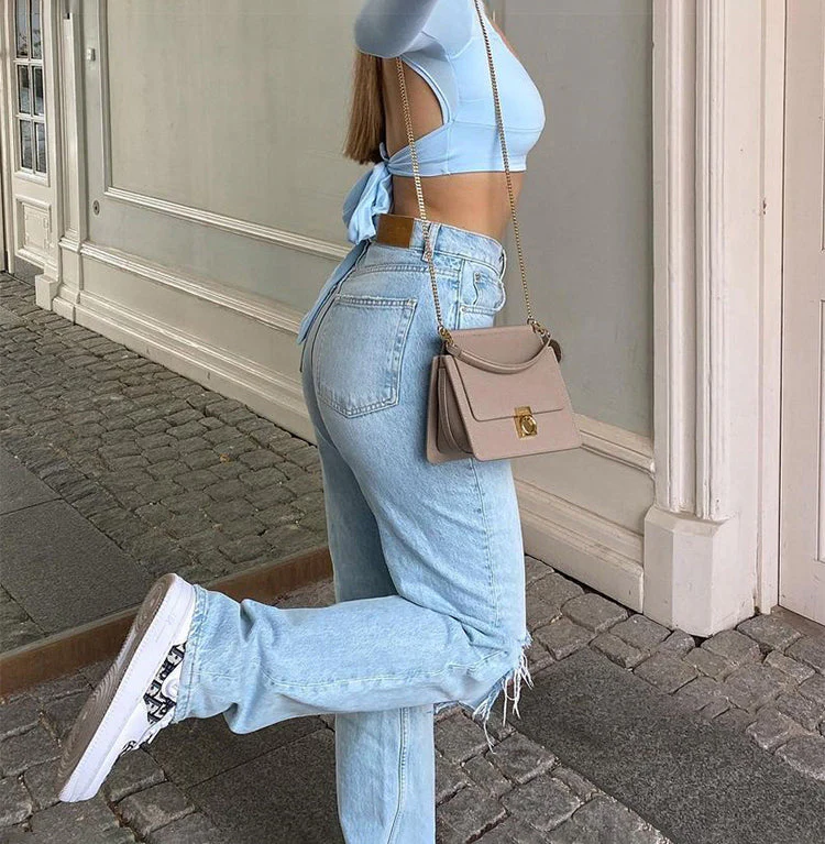 Heidi-Mode | Damen Jeanshose mit Lockerer Passform Zerrissen Weites Bein Hohe Taille Lassige Baggy Jean - Image 6