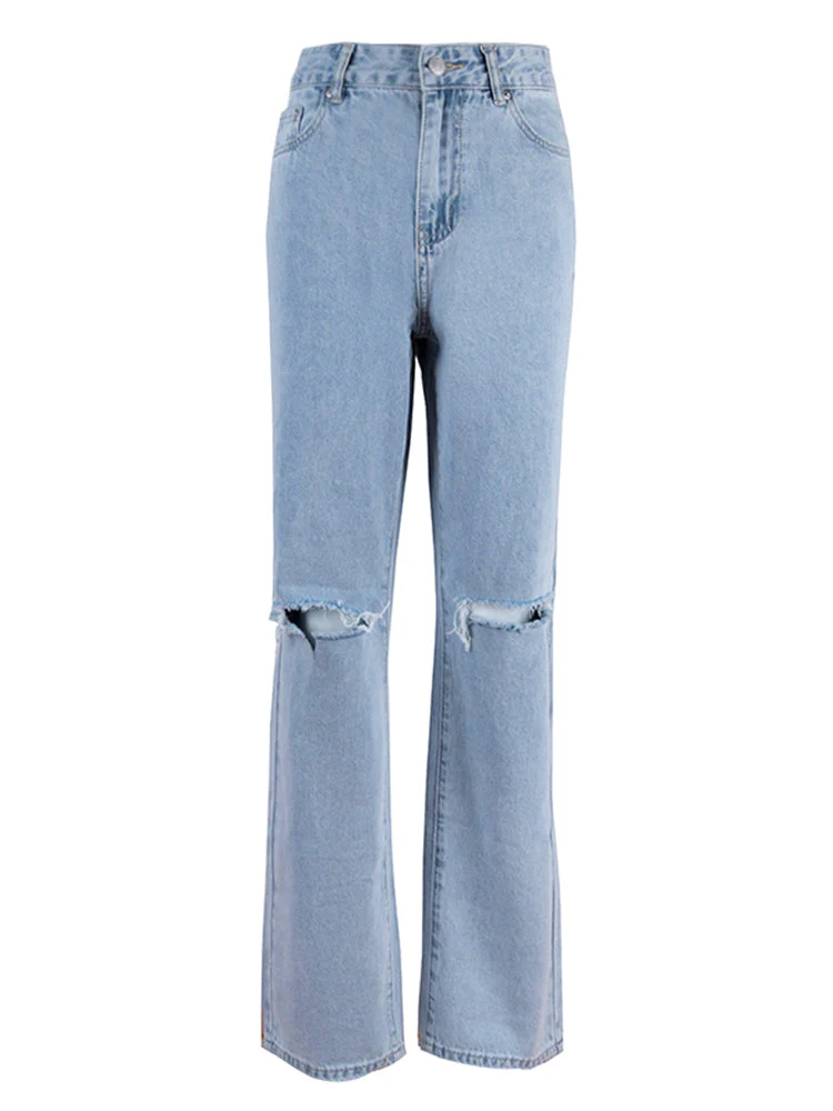 Heidi-Mode | Damen Jeanshose mit Lockerer Passform Zerrissen Weites Bein Hohe Taille Lassige Baggy Jean - Image 9