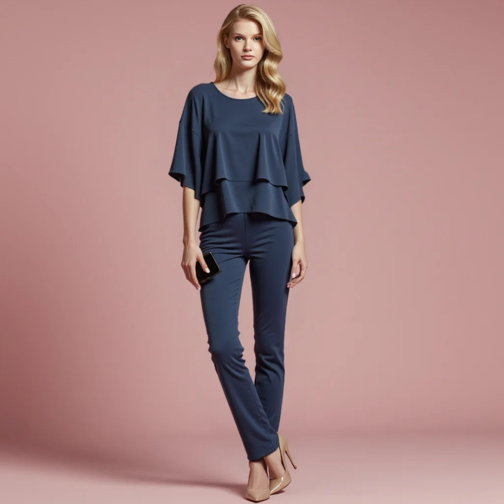 Heidi-Mode | Damen Zweiteiler Satz Eleganter Jumpsuit mit Cold Shoulder Bluse - Image 6