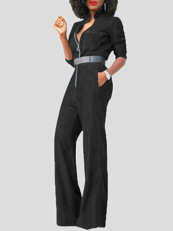Heidi-Mode | Damen Jumpsuits Klapp Reißverschluss Lange Ärmel Denim Jumpsuit - Image 2