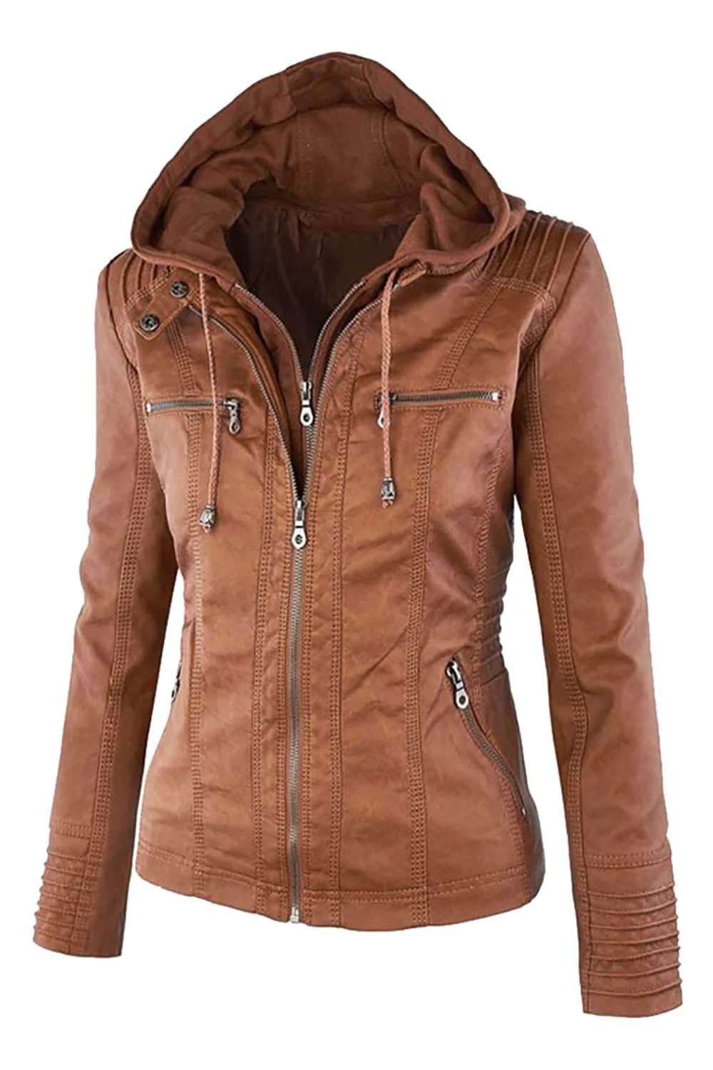 Heidi-Mode | Damen Kunstleder Kapuzenjacke mit Reißverschluss - Image 2