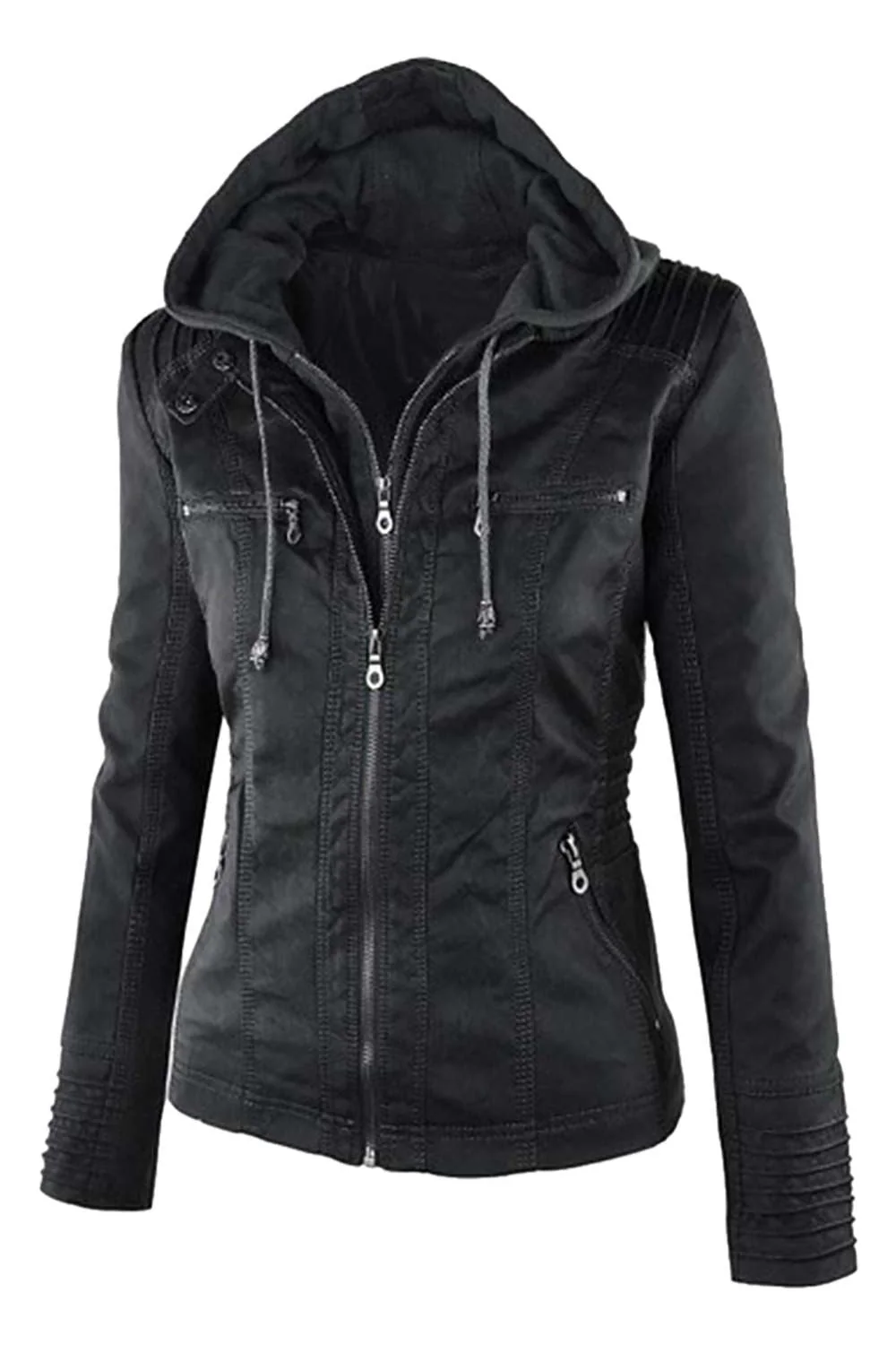 Heidi-Mode | Damen Kunstleder Kapuzenjacke mit Reißverschluss - Image 6