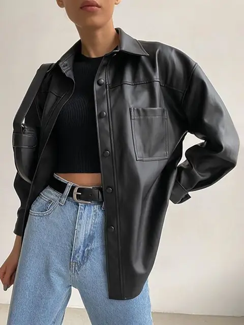 Heidi-Mode | Damen Kunstlederjacke mit Langen Ärmeln - Image 3