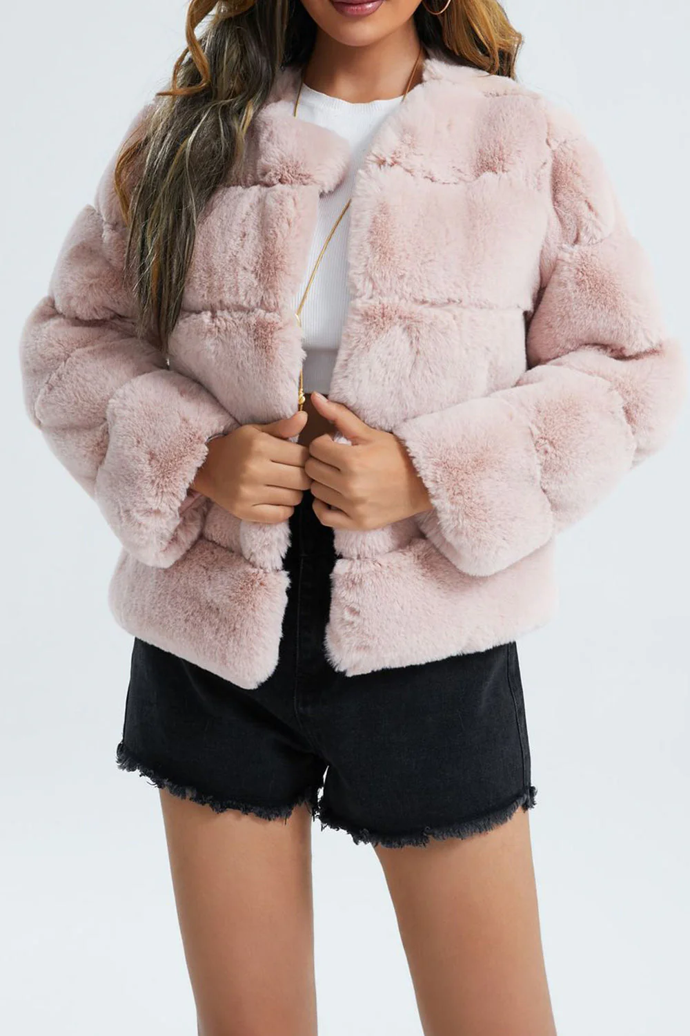 Heidi-Mode | Damen Kurze Kunstpelzjacke mit Revers und Weichem Stoff - Image 2