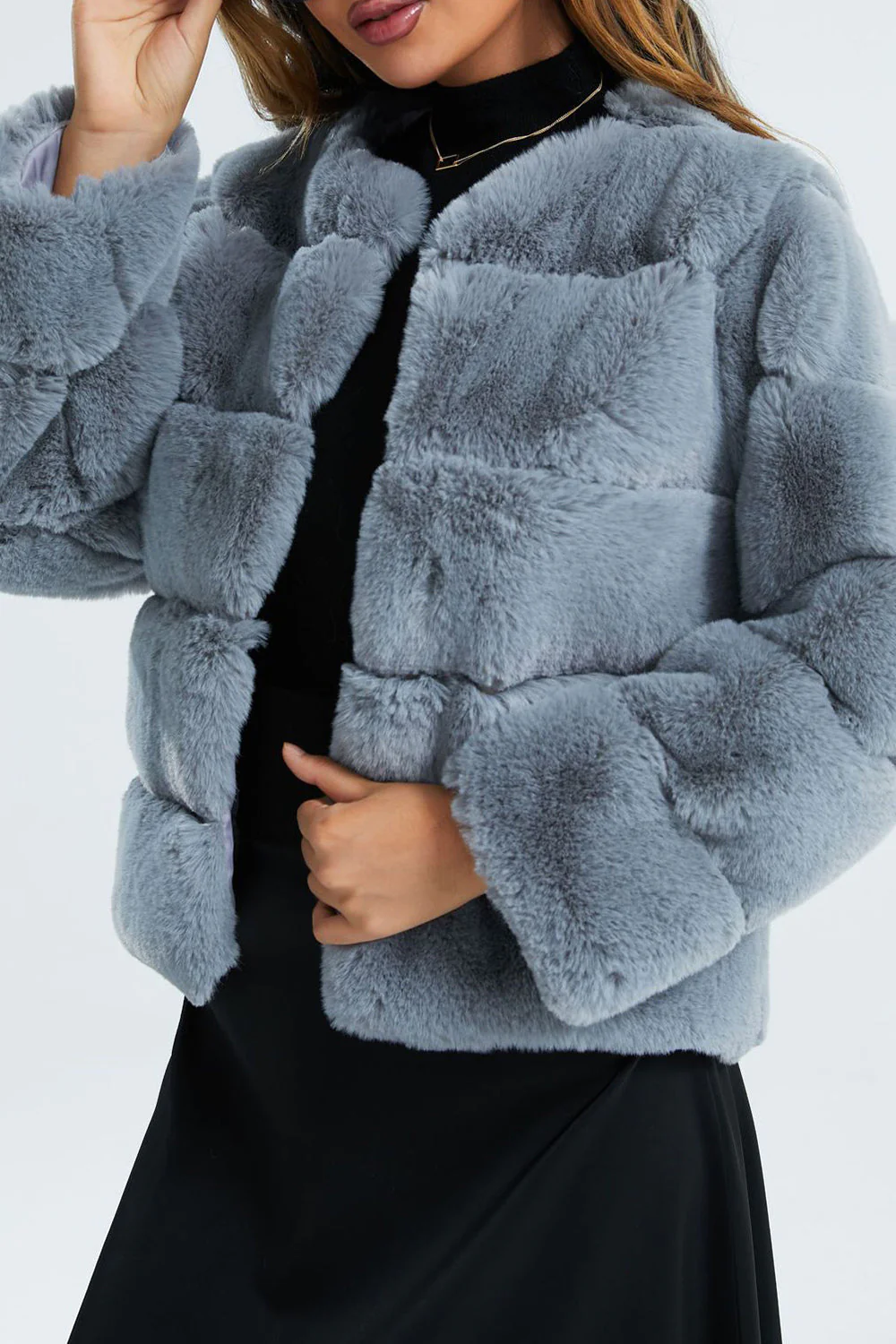 Heidi-Mode | Damen Kurze Kunstpelzjacke mit Revers und Weichem Stoff - Image 8