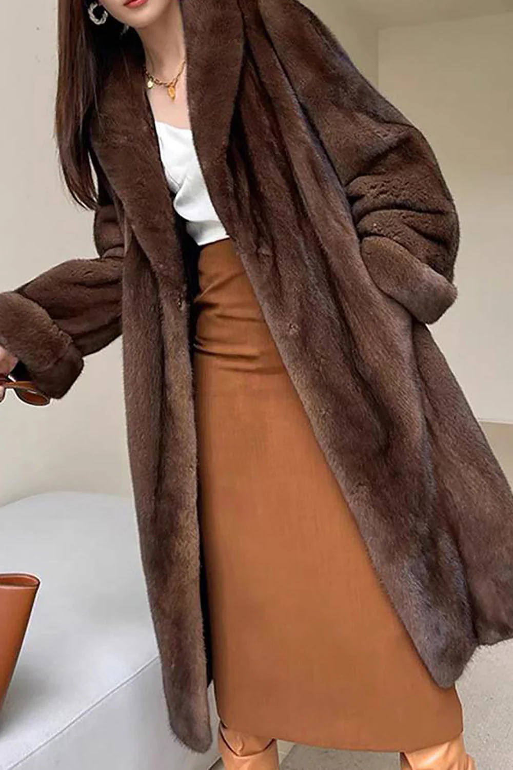 Heidi-Mode | Damen Lange Kunstpelzjacke mit Offener Vorderseite und Weicher Daunenstruktur - Image 2