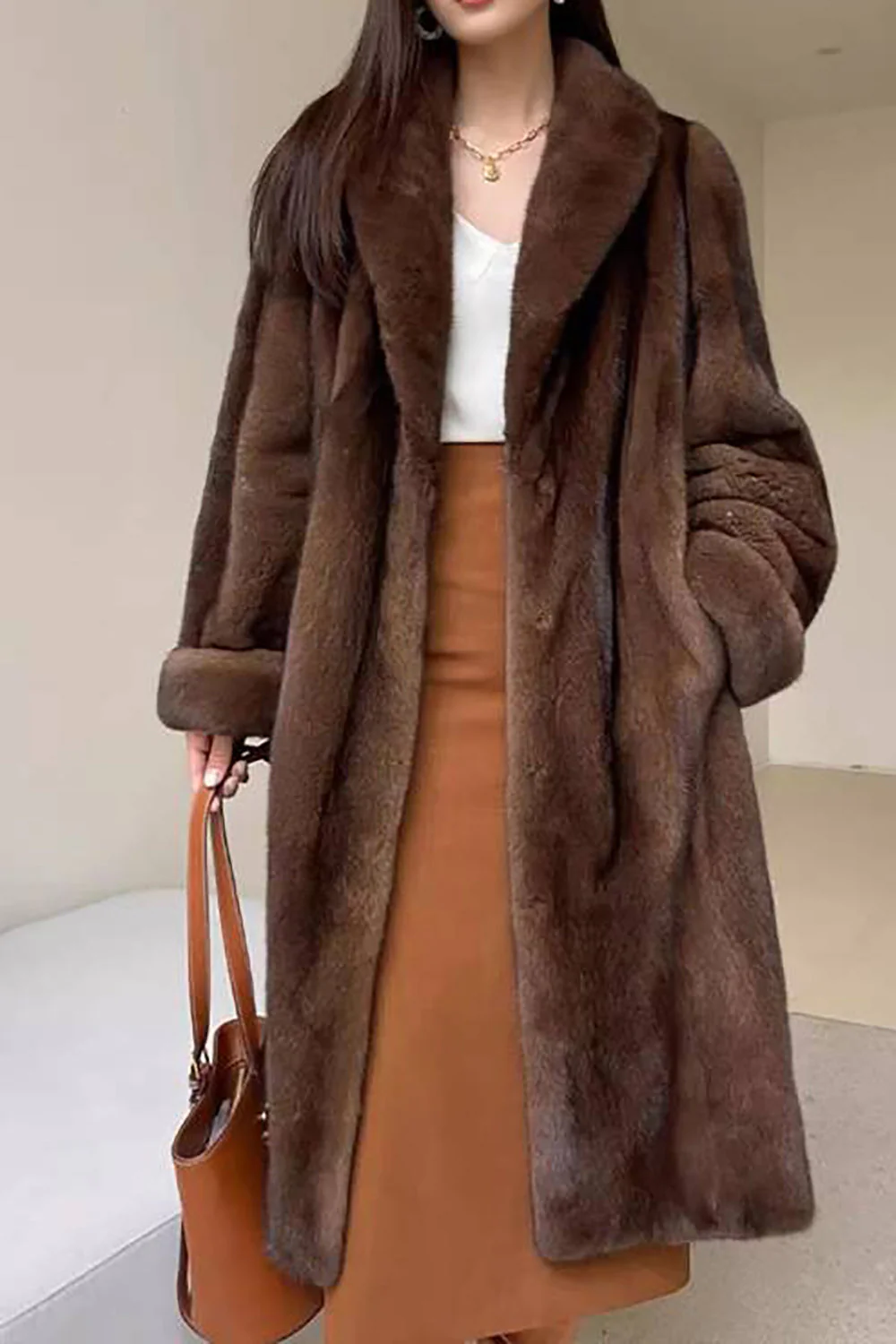 Heidi-Mode | Damen Lange Kunstpelzjacke mit Offener Vorderseite und Weicher Daunenstruktur - Image 4