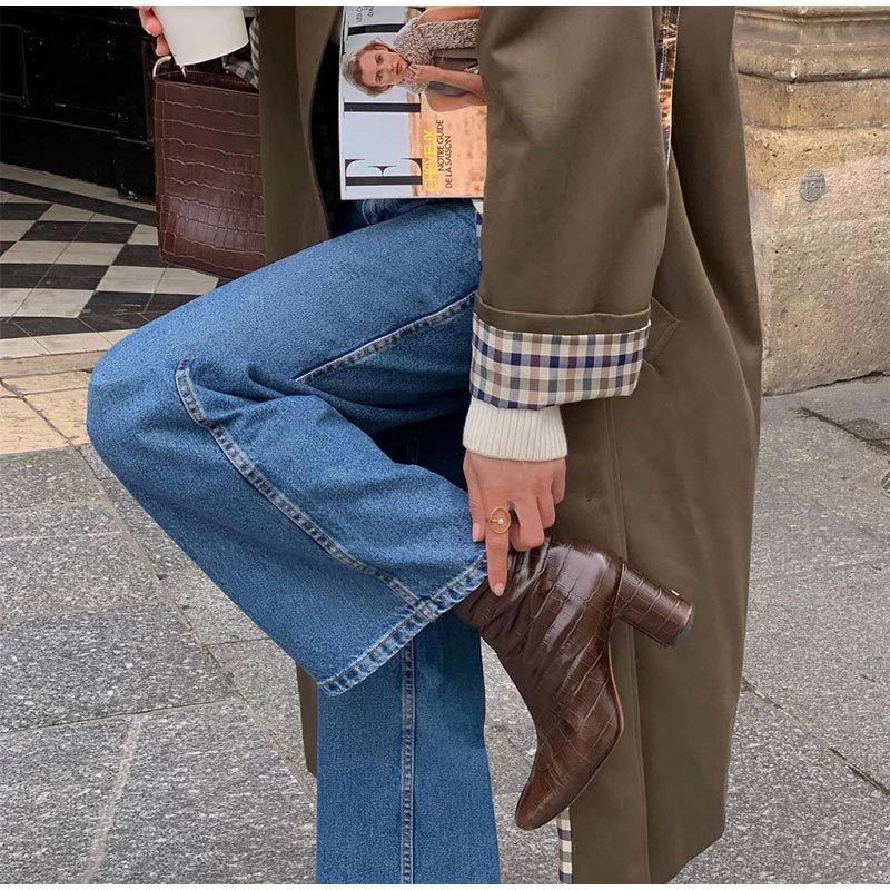 Heidi-Mode | Damen Langer Trenchcoat mit Eleganter Schnitt und Karierter Futter